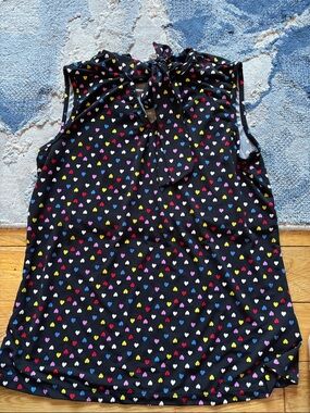Madison Black Top with Multicolor Heart Print and Neck Tie